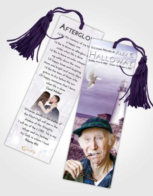 Funeral Bookmark Template Lavender Sunrise Lighthouse Journey