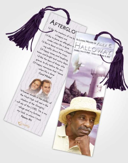 Funeral Bookmark Template Lavender Sunrise Lighthouse Laughter
