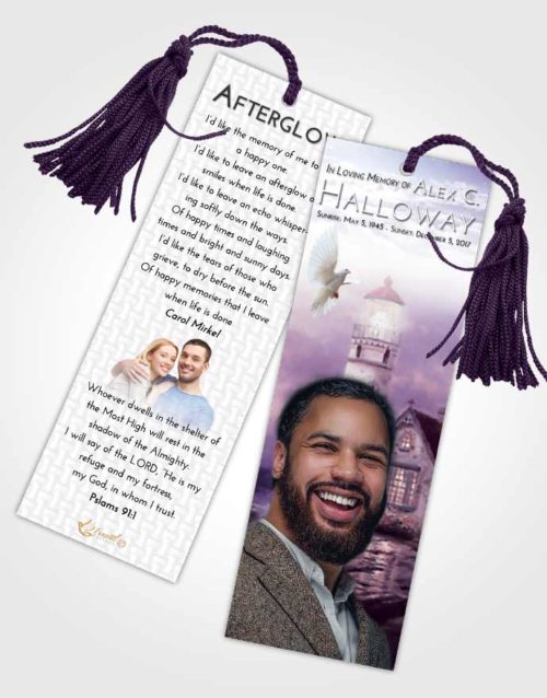 Funeral Bookmark Template Lavender Sunrise Lighthouse Lookout