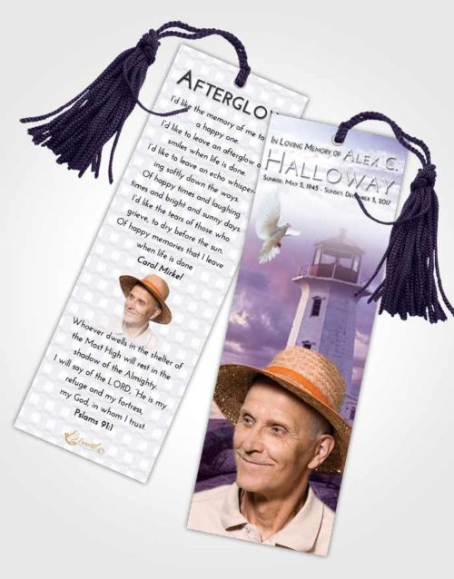 Funeral Bookmark Template Lavender Sunrise Lighthouse Safety