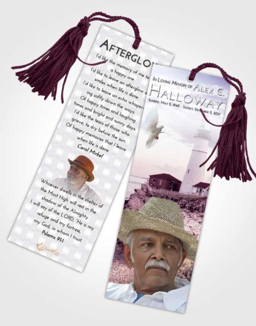 Funeral Bookmark Template Lavender Sunrise Lighthouse Secret