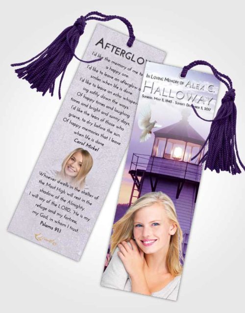 Funeral Bookmark Template Lavender Sunrise Lighthouse Surprise