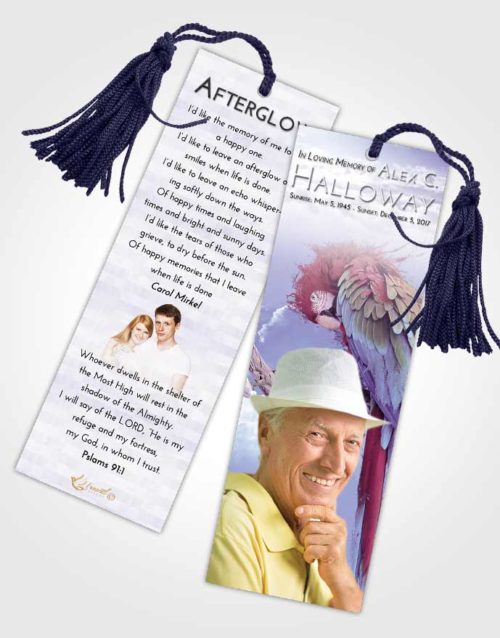 Funeral Bookmark Template Lavender Sunrise Magical Parrot