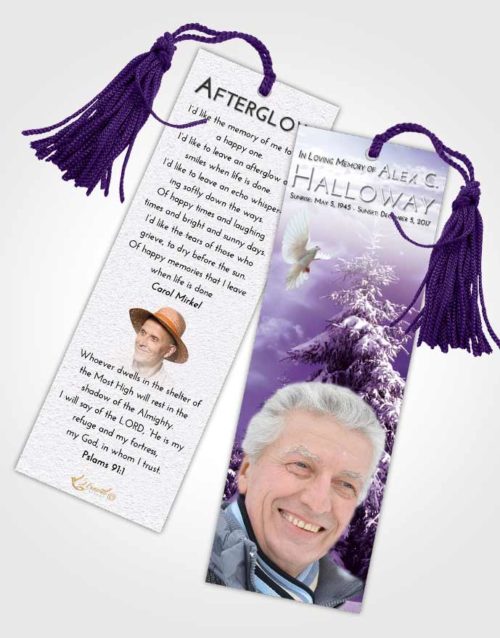 Funeral Bookmark Template Lavender Sunrise Winter Wonderland