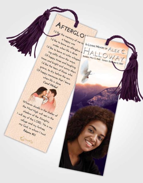 Funeral Bookmark Template Lavender Sunset Graceful Mountains