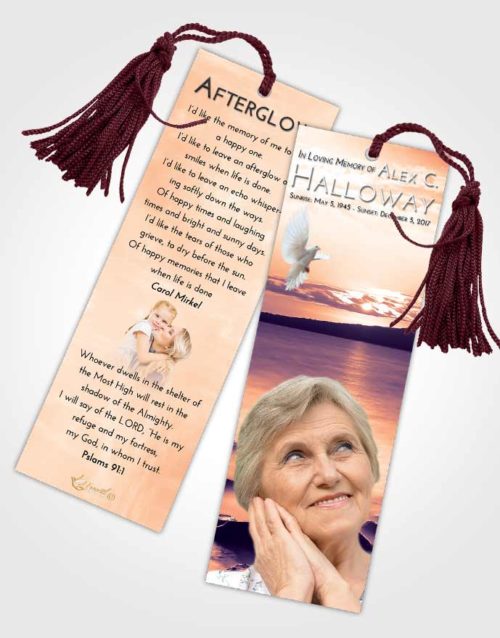 Funeral Bookmark Template Lavender Sunset Lake Front