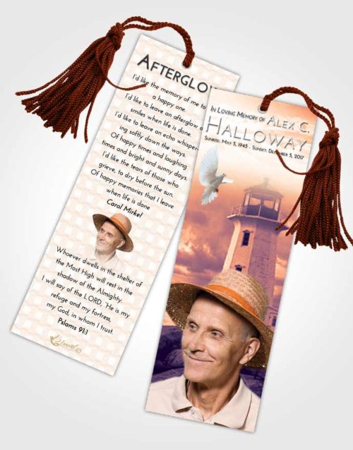 Funeral Bookmark Template Lavender Sunset Lighthouse Safety