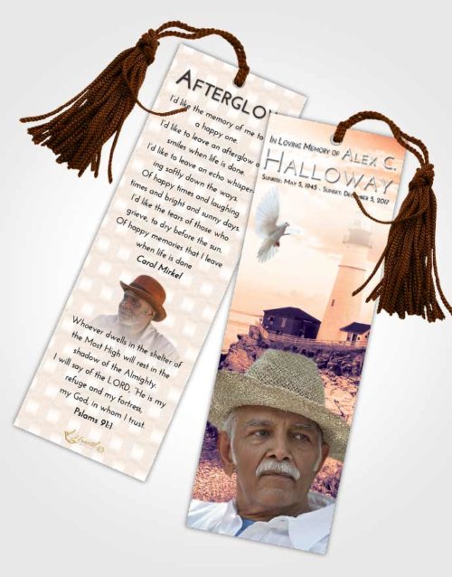 Funeral Bookmark Template Lavender Sunset Lighthouse Secret