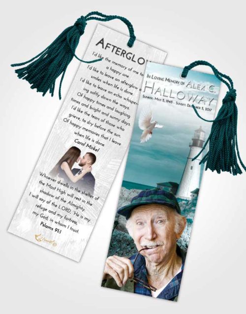 Funeral Bookmark Template Loving Embrace Lighthouse Journey