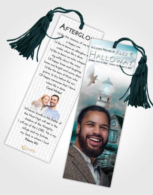 Funeral Bookmark Template Loving Embrace Lighthouse Lookout
