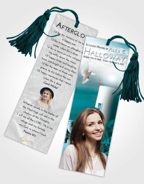 Funeral Bookmark Template Loving Embrace Lighthouse Mystery