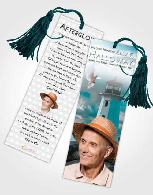 Funeral Bookmark Template Loving Embrace Lighthouse Safety