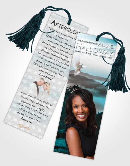 Funeral Bookmark Template Loving Embrace Misty Forest