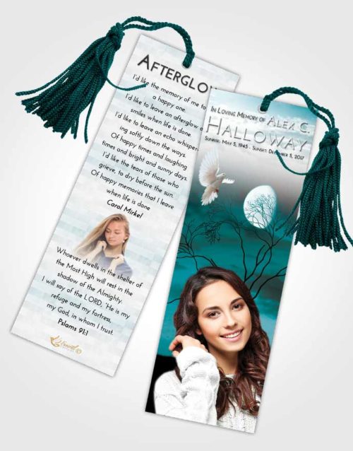 Funeral Bookmark Template Loving Embrace Soft Moonlight