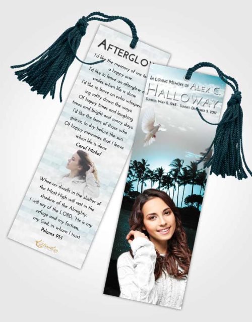 Funeral Bookmark Template Loving Embrace Summer Palms