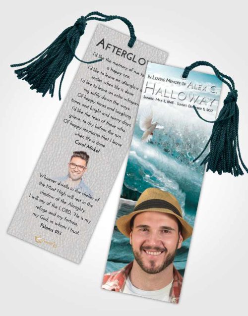 Funeral Bookmark Template Loving Embrace Summer Waves