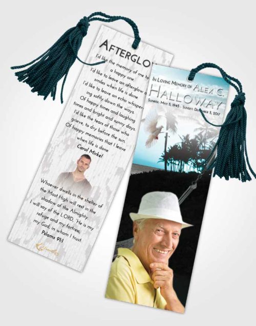 Funeral Bookmark Template Loving Embrace Sunset in a Hammock