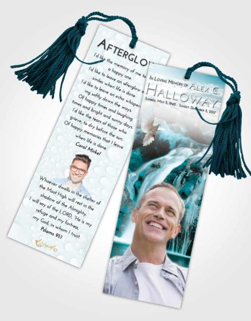 Funeral Bookmark Template Loving Embrace Waterfall Paradise