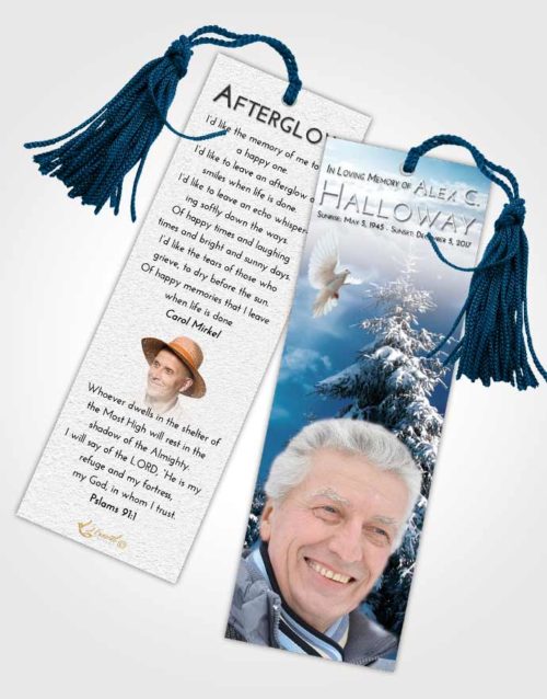 Funeral Bookmark Template Loving Embrace Winter Wonderland