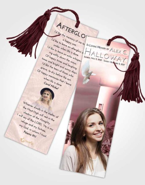 Funeral Bookmark Template Pink Serenity Lighthouse Mystery
