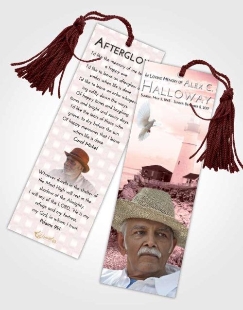 Funeral Bookmark Template Pink Serenity Lighthouse Secret