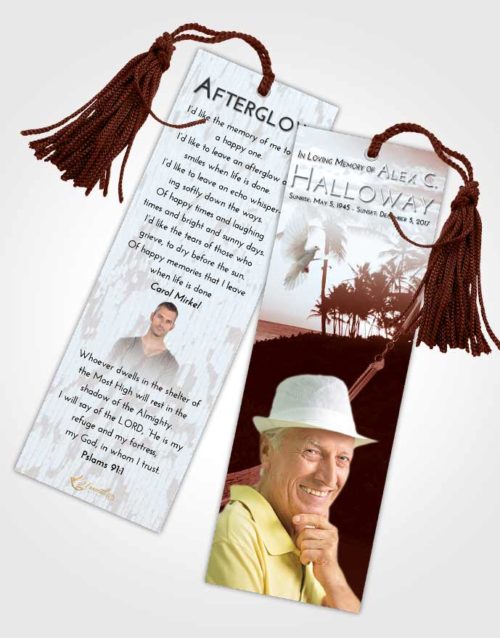 Funeral Bookmark Template Ruby Love Sunset in a Hammock