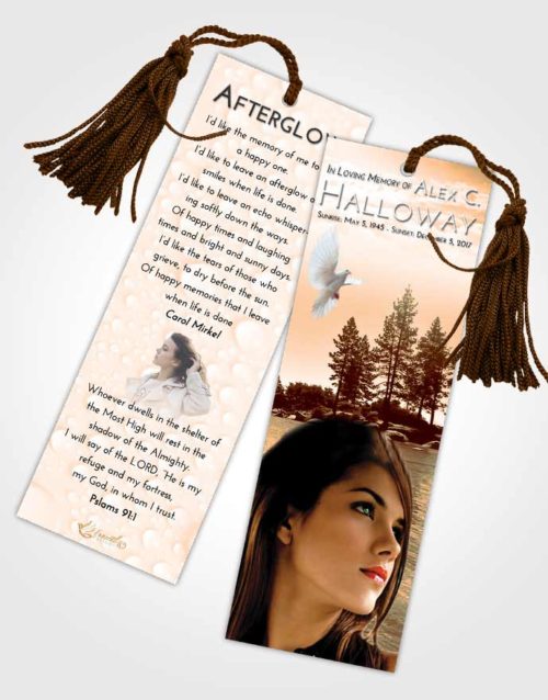 Funeral Bookmark Template Soft Dusk Coral Waters