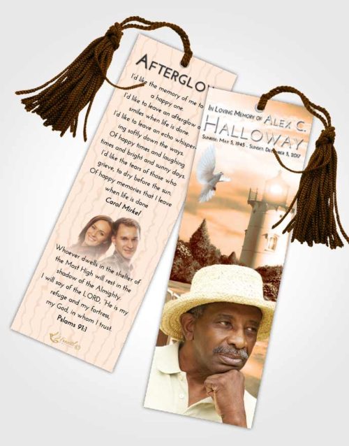 Funeral Bookmark Template Soft Dusk Lighthouse Laughter
