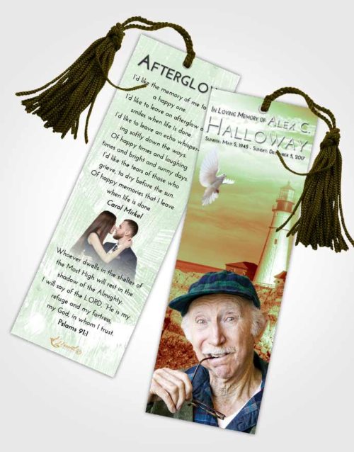 Funeral Bookmark Template Strawberry Mist Lighthouse Journey