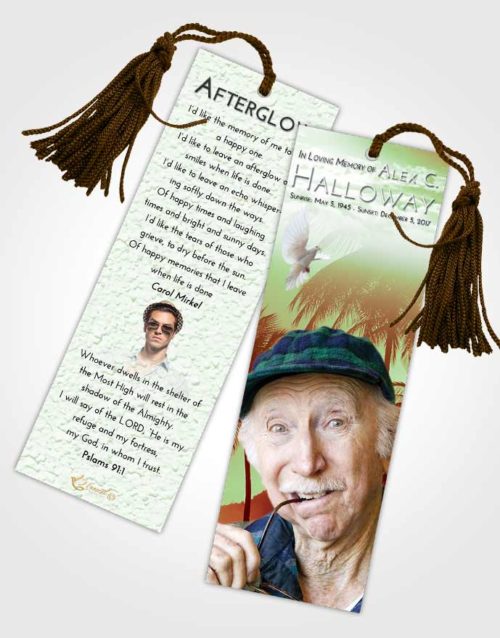 Funeral Bookmark Template Strawberry Mist Palm Paradise