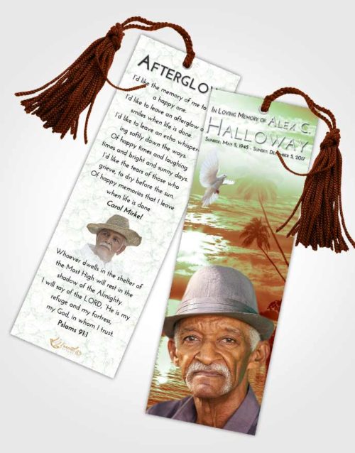 Funeral Bookmark Template Strawberry Mist Tropical Beach