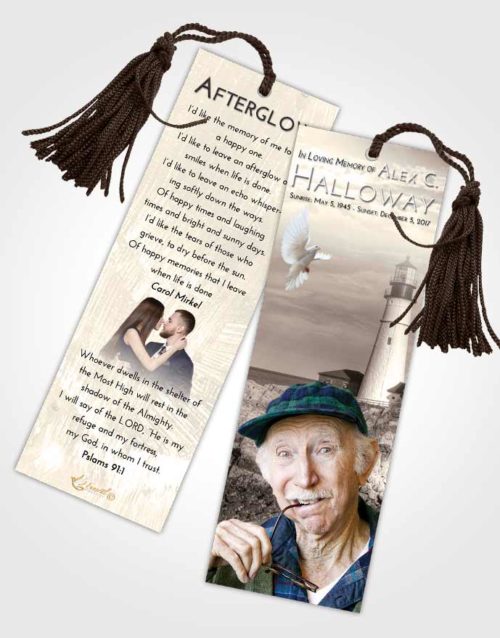 Funeral Bookmark Template Tranquil Lighthouse Journey