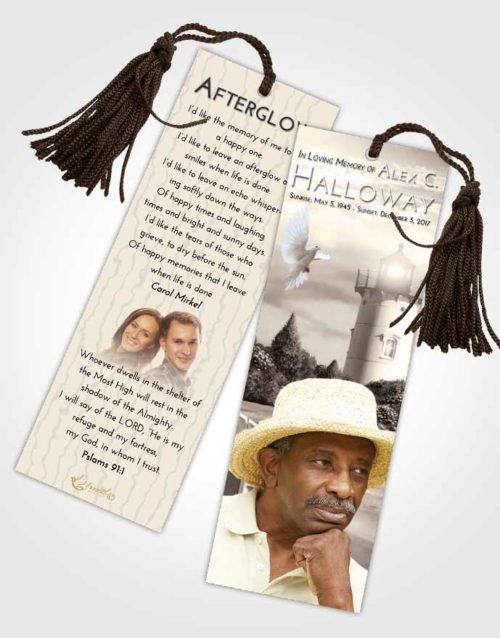 Funeral Bookmark Template Tranquil Lighthouse Laughter