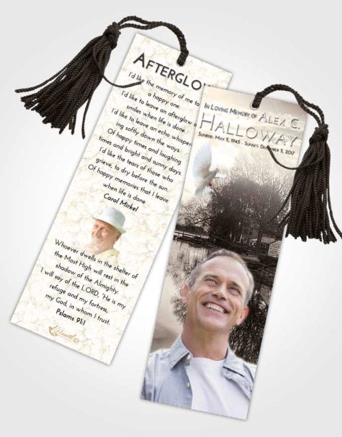 Funeral Bookmark Template Tranquil River Reflection