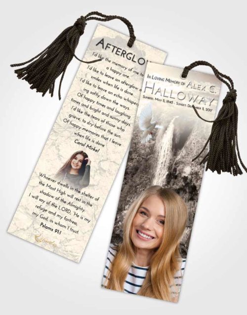 Funeral Bookmark Template Tranquil Waterfall Happiness