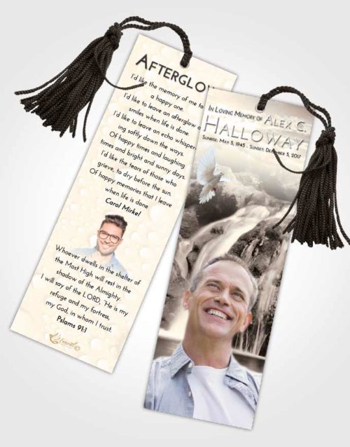 Funeral Bookmark Template Tranquil Waterfall Paradise