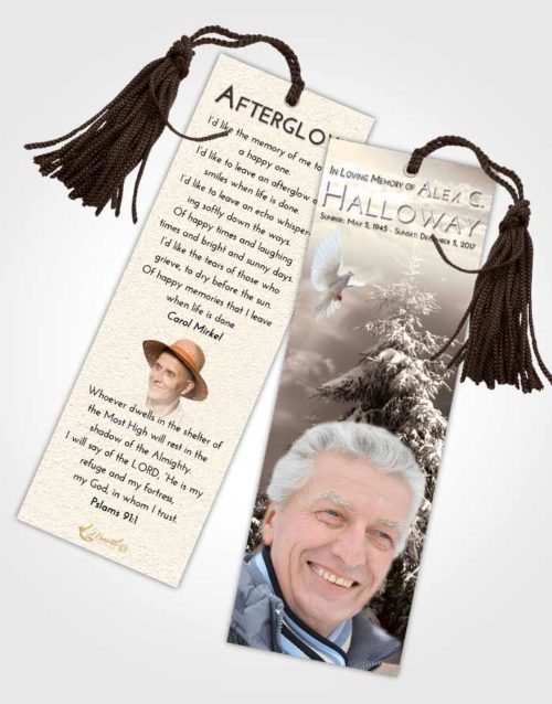 Funeral Bookmark Template Tranquil Winter Wonderland
