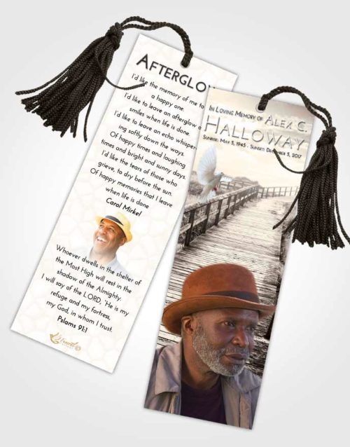 Funeral Bookmark Template Tranquil Wooden Walk
