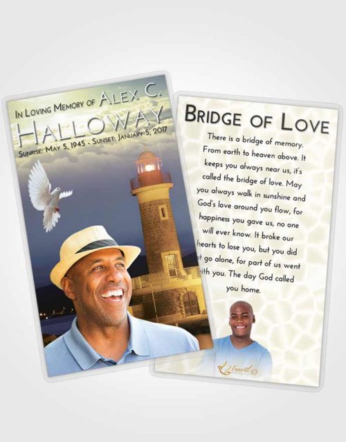Funeral Prayer Card Template At Dusk Lighthouse Majesty