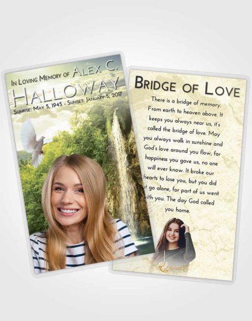 Funeral Prayer Card Template At Dusk Waterfall Happiness