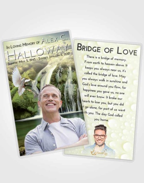Funeral Prayer Card Template At Dusk Waterfall Paradise