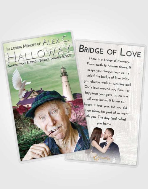 Funeral Prayer Card Template Emerald Sunrise Lighthouse Journey