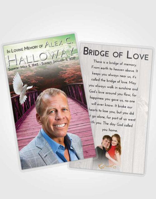 Funeral Prayer Card Template Emerald Sunrise Nature Bridge Walk