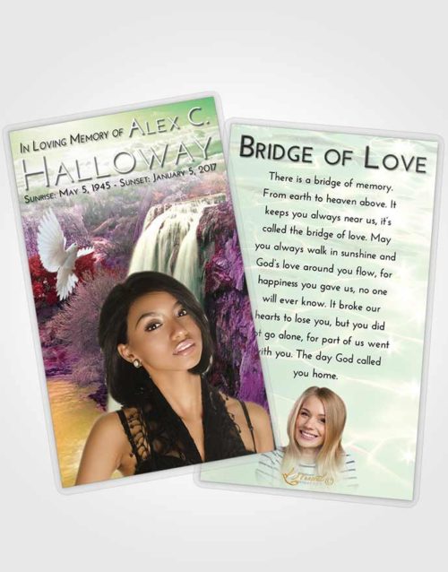 Funeral Prayer Card Template Emerald Waterfall Serenity