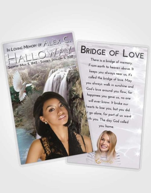 Funeral Prayer Card Template Evening Waterfall Serenity