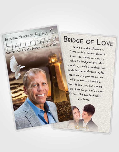 Funeral Prayer Card Template Golden Lighthouse Magnificence