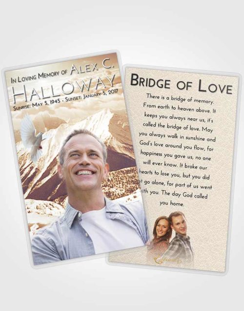 Funeral Prayer Card Template Golden Snowy Mountains