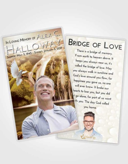 Funeral Prayer Card Template Golden Waterfall Paradise