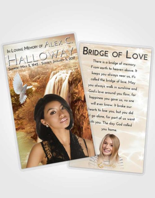 Funeral Prayer Card Template Golden Waterfall Serenity