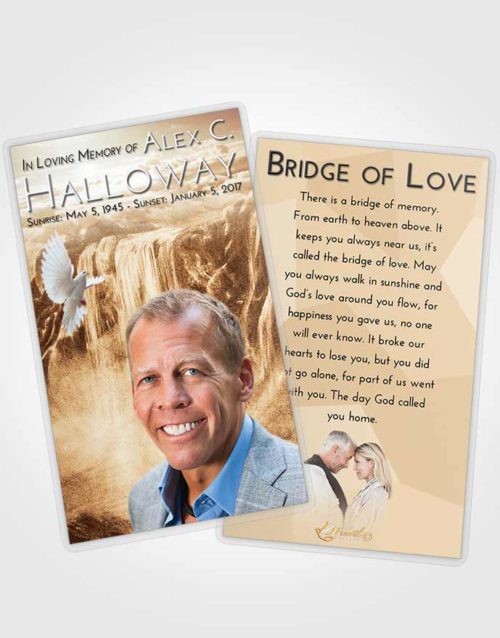 Funeral Prayer Card Template Golden Waterfall Tranquility